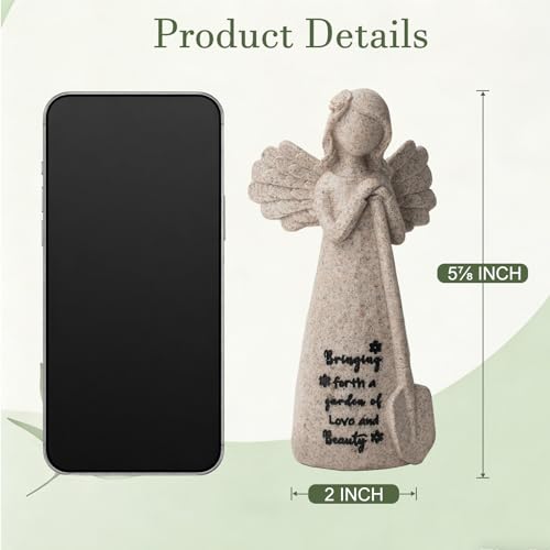 Gardening Gifts, Gardeners Gifts for Women, Friendship Gift for Gardener Friends, 5.9" Angel Resin Figurine Plant Lovers Birthday Mother's Day (Granite) - color: Gray Gardener
