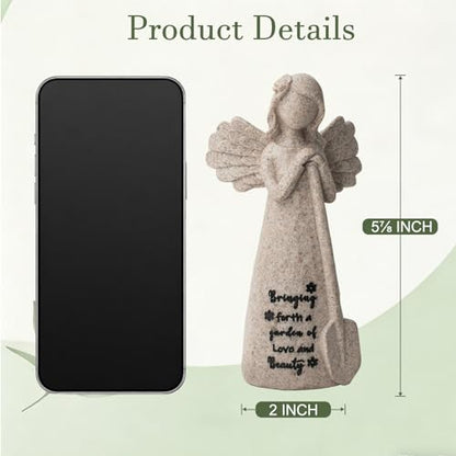 Gardening Gifts, Gardeners Gifts for Women, Friendship Gift for Gardener Friends, 5.9" Angel Resin Figurine Plant Lovers Birthday Mother's Day (Granite) - color: Gray Gardener