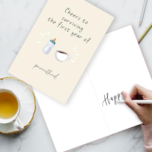 Funny First Birthday Gifts for Girl Boy,Happy 1st Birthday Card for New ParentsBest 1 Year Old Birthday Card,One Year Old Birthday Card - color: WX-095