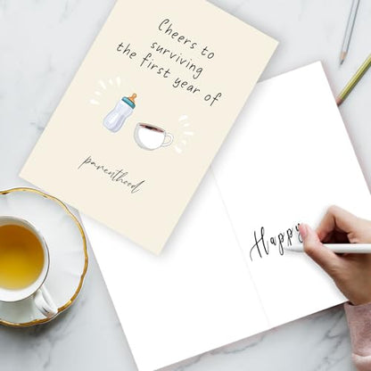 Funny First Birthday Gifts for Girl Boy,Happy 1st Birthday Card for New ParentsBest 1 Year Old Birthday Card,One Year Old Birthday Card - color: WX-095