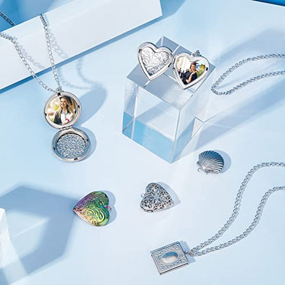 PH PandaHall About 15pcs Stainless Steel Locket Pendants Photo Frame Charms Heart Pendants Hypoallergenic Love Wedding Photo Charms for DIY Memorial Necklace Making 29x29x7mm, Hole 2mm - size: 29x29x7