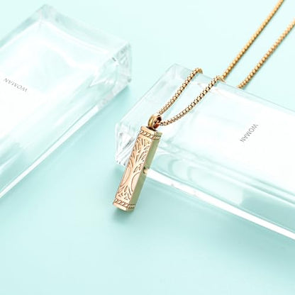Tree of Life Urn Necklace, Stainless Steel Memorial Ashes Pendant | Tree of Life Cremation Jewelry Stainless Steel Locket Vertical Bar Keepsake Necklace Jewelry for Women Men Human Ashes - color: Rosegold
