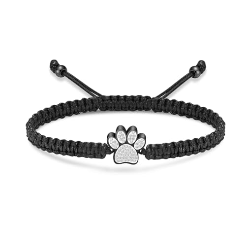 Oinsi Pet Cremation Jewelry for Ashes Dog Cat Paw Urn Bracelet for Women Men Bangle Keepsake Memorial Urn Pendant Adjustable Rope Bracelet-Black - color: A-Black