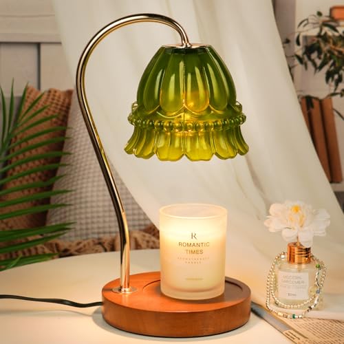 Funistree Flower Candle Warmer Lamp with Timer, Dimmable Candle Lamp Warmer, Christmas Birthday Gifts for Women Mom Her, Housewarming Home Decor, Lotus Wax Warmer for Yankee Candles - Green Flower - color: 08 Green Flower