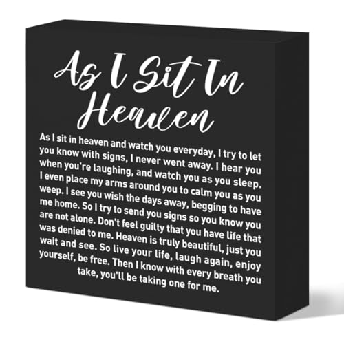Memorial Sympathy Gifts for Loss of Loved One, Sympathy Gifts for Loss of Dad Mom Husband Son Daughter Brother Sister Remembrance Bereavement Condolence Gift, As I Sit in Heaven Wooden Sign (black) - color: Black-E