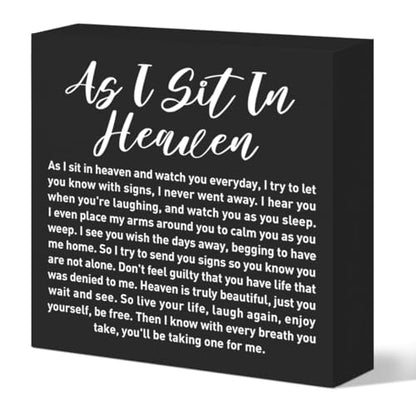 Memorial Sympathy Gifts for Loss of Loved One, Sympathy Gifts for Loss of Dad Mom Husband Son Daughter Brother Sister Remembrance Bereavement Condolence Gift, As I Sit in Heaven Wooden Sign (black) - color: Black-E