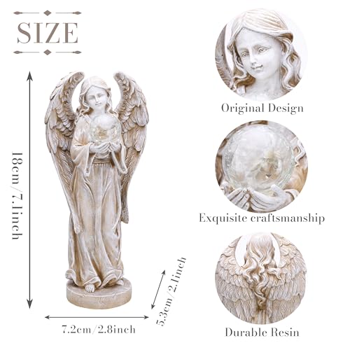 TERESA'S COLLECTIONS Angel Garden Solar Resin Fairy Glass Ball Statue 7.1" - size: Medium