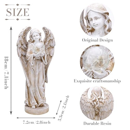 TERESA'S COLLECTIONS Angel Garden Solar Resin Fairy Glass Ball Statue 7.1" - size: Medium