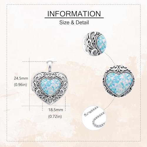 Filigree Opal Locket Pendant Necklace Heart Picture Necklaces 18K White Gold plated Jewelry Memorial Gift for Women Female