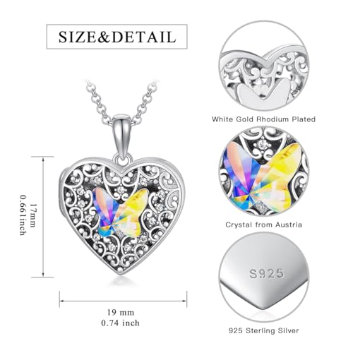 Dorunmo Personalized Locket Necklace 925 Sterling Silver that Holds Pictures Butterfly Birthstone Photo Heart Locket Custom Jewelry Congratulations New Beginnings New Job Gifts for Women - color: Butterfly Colorful, style: Only Locket