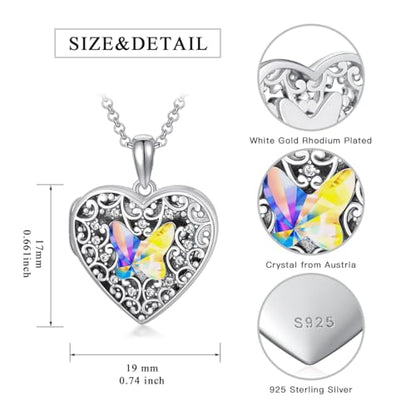 Dorunmo Personalized Locket Necklace 925 Sterling Silver that Holds Pictures Butterfly Birthstone Photo Heart Locket Custom Jewelry Congratulations New Beginnings New Job Gifts for Women - color: Butterfly Colorful, style: Only Locket