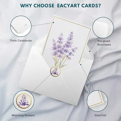 Blank Cards, 30 Blank Greet Cards, Gold Foil Blank Note with Envelopes | Perfect Stationary Set For All Occasions, 5 Assorted Floral Designs