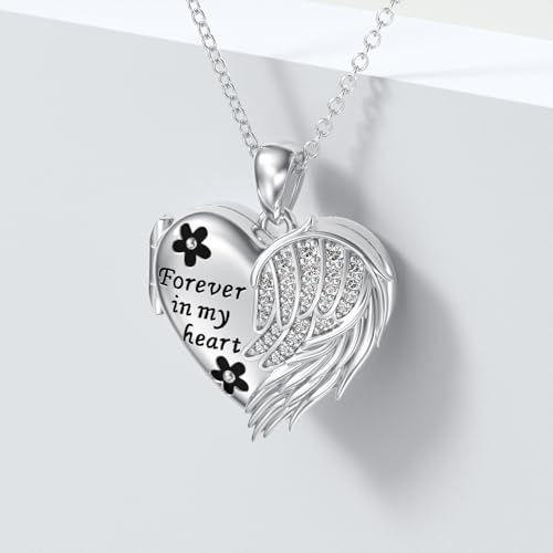 Dorunmo Personalized Locket Necklace 925 Sterling Silver that Holds Pictures Butterfly Birthstone Photo Heart Locket Custom Jewelry Congratulations New Beginnings New Job Gifts for Women - color: Angel Wing, style: Personalized Photo + Text