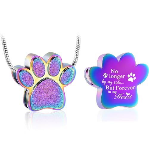 zeqingjw Pet Cremation Jewelry for Ashes Pendant Paw Print Pet Heart Urn Necklace Memorial Keepsake Jewelry for Pet/Dog's/Cat's Ashes - color: Paw Print-1-Colorful