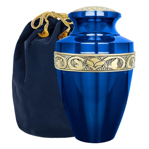 Trupoint Memorials Cremation Urns for Human Ashes, Funeral Memorial Urn for Male and Female, Decorative Burial Grecian Urn Collection for Adult Men & Women - Grecian Blue and Gold, Adult (200LB) - color: Blue, size: Adult