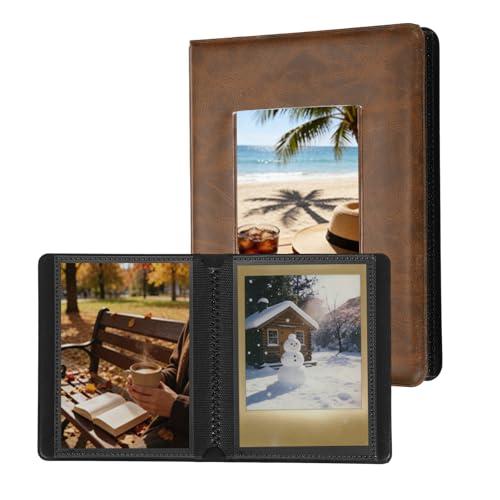 uxcell 32 Pockets Vintage Photo Album, 16 Pages Photocard Holder 5.8 x 4.5" Retro PU Leather Instant Camera Album Picture Book Organizer for Weddings Travel Family, Dark Brown - color: Dark Brown, size: 5.79 x 4.53 Inch（32 Pockets)