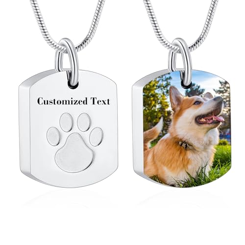 Minicremation Cremation Jewelry Urn Necklace for Ashes for Pet, Paw Print Memorial Ash Jewelry, Keepsake Pendant for Pet's Cat Dog's Ashes with Filling Kit - color: Customize-img