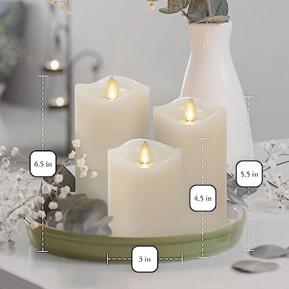Matchless Candle Co. Flameless Moving Flame Pillars, Unscented Wax Melted Edge, AA Batteries - color: Ivory