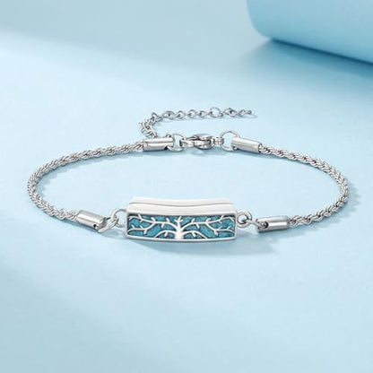 YYB Urn Bracelet for Ashes Hummingbird/Dragonfly/Butterfly/Sunflower Turquoise Locket Bracelet Cremation Memorial Jewelry Mothers Day Gifts for Women - color: Tree of Life