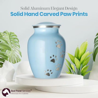 Ottillie Legacy Lt Blue/Pewter/Vert Urn, up to 25lbs - color: Baby Blue, Vertical Pewter Paws, size: Small