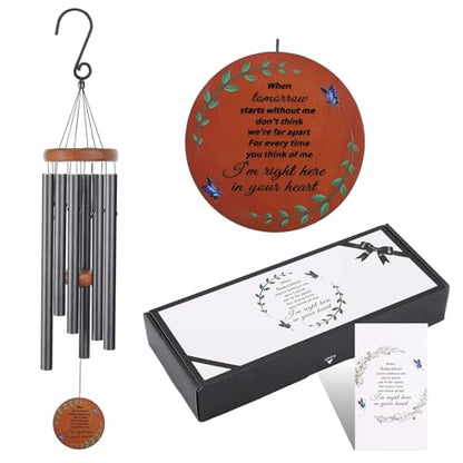 Memorial Wind Chimes for Loss of Mother or Father – Personalized Sympathy Wind Chimes for Outside, Bereavement Gifts for Loss of Loved One, Unique Outdoor Remembrance Gifts - size: Black - Round Design