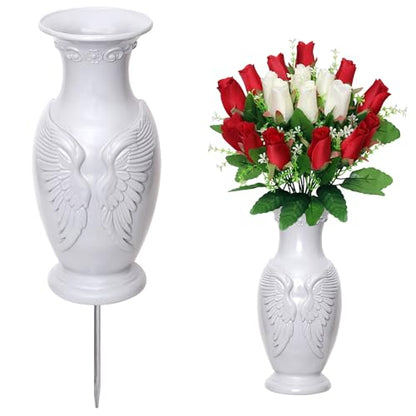 Cemetery Vase for Grave Decorations Grave Vase with Metal Spike Resin Vases for Cemetery Decorations (1)