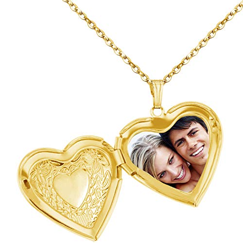 Gold Oval Flower Locket Necklace that Holds Pictures Photo Locket Pendant - color: Gold