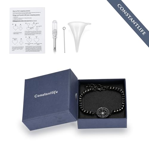 constantlife Compass Urn Bracelet for Ashes Stainless Steel Adjustable Link Bangle Cremation Keepsake Loved Ones Memorial Jewelry for Women Men - color: Black