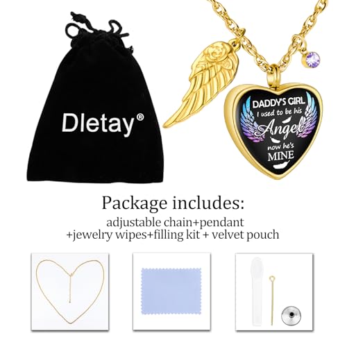 Dletay Heart Urn Necklace for Ashes Birthstones Cremation Jewelry for Ashes Stainless Steel Ash Necklace Memorial Ash Holder - color: Gold-Custom