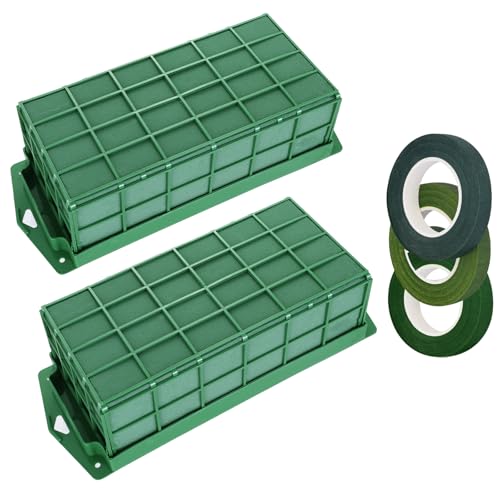 Mwellewm 2 Pcs Floral Foam Cage for Fresh and Artificial Flowers, Dry and Wet Rectangle Flower Cage Holders with Floral Foam Floral for Fresh Flowers, Wedding, Home and Garden Decorations
