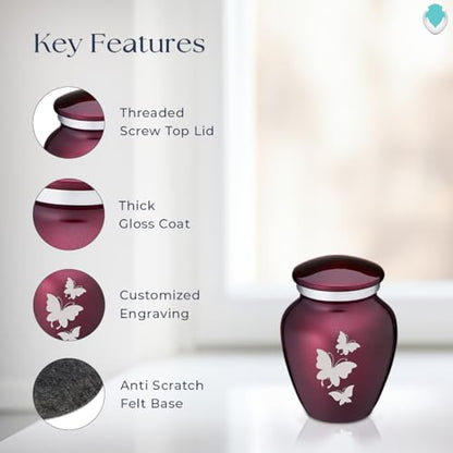 Embrace Keepsake Personalized Butterfly Cremation Urns for Human Ashes I Cherry Purple Funeral Urn for Men and Women with Double Side Engraving I 3.5 lbs - color: Cherry Purple