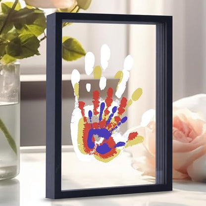 CHERRY CHEERS Family Handprint Kit, DIY Craft Keepsake Wooden Frame, Endless Gift Set, Non-Toxic Paints, Transparent Sheets (Black) - color: Black
