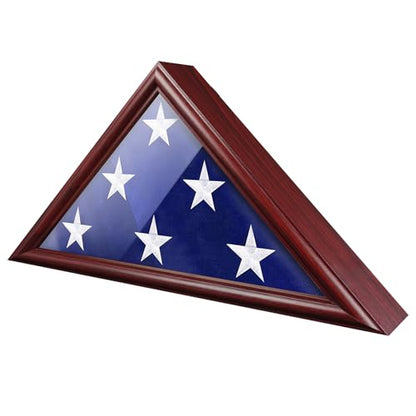 ASmileIndeep Flag Display Case - 5' x 9.5' Funeral & Military Flag Shadow Box with HD Tempered Glass and Wall Mount, Folded Triangle Flag Holder Frame for Veterans, Red - size: For 5' x 9.5' Flag-Red