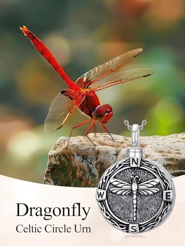 TOUPOP Tree of Life Urn Necklace for Ashes 925 Sterling Silver Cremation Jewelry Memorial Gifts Keepsake Jewelry with Funnel Filler for Women - style: 8-Dragonfly