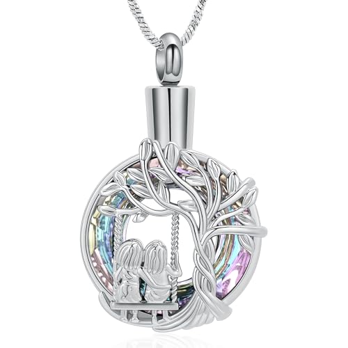 Yinplsmemory Cremation Jewelry Tree of Life Urn Necklace for Women Ashes Keepsake Jewelry for Sister for Ashes - color: Silver-purple