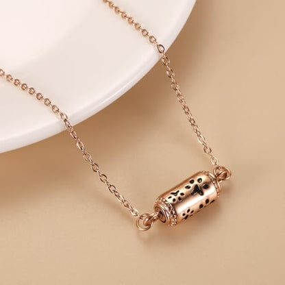 Pet Cremation Jewelry Stainless Steel Paw Print Tube Urn Necklace For Cat Dog Ashes Necklace For Women Keepsake With Filling Kits - color: Rose Gold Necklace