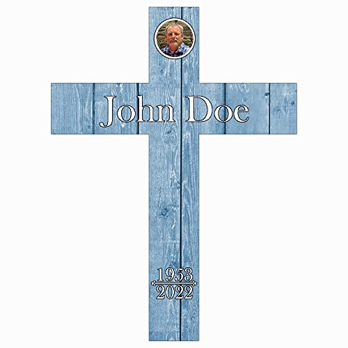 PK Décor Blue Faux Wood Cross for Wall Decor - Graveyard Decorations For Loved One - Sympathy Outdoor Gift with Photo - Grave Yard Plaque - Death of Baby Boy (Cross Fresh Blue) - style: Cross Fresh Blue