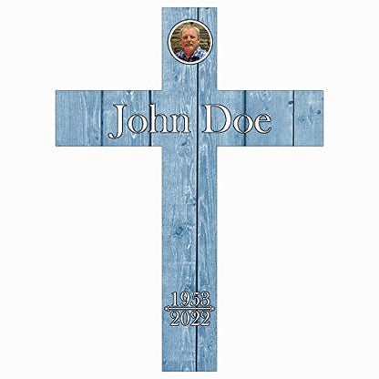 PK Décor Blue Faux Wood Cross for Wall Decor - Graveyard Decorations For Loved One - Sympathy Outdoor Gift with Photo - Grave Yard Plaque - Death of Baby Boy (Cross Fresh Blue) - style: Cross Fresh Blue