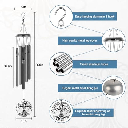 Sympathy Wind Chimes for Loss of Loved One, 39" Memorial Windchimes Outdoor - size: 39“-Silver
