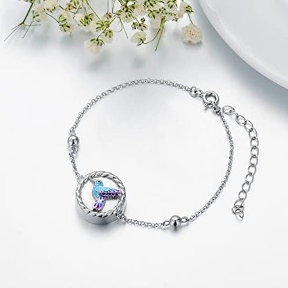 Butterfly/Sunflower/Red Cardinal/Hummingbird Cremation Jewelry 925 Sterling Silver Urn Bracelet Ashes Keepsake Hair Memorial Always in My Heart Locket for Women Mom - style: Hummingbird