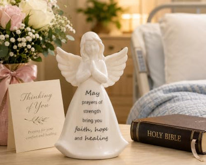ADAVAS.Y&G Healing Angel Gifts for Women, Ceramic Angel Figurine with LED Light, Faith Hope Healing Keepsake, Sympathy Gifts, Get Well Soon Gifts, Thinking of You Gift, Praying Angel Statue, 7 Inch - color: White With Warm Led