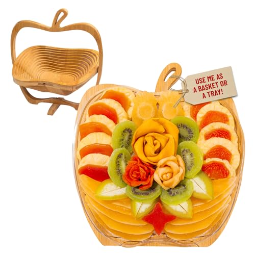 Dried Fruit Gift Basket with Wooden Tray – Healthy Gourmet Snack Box Variety – Holiday Food Tray for Corporate, Sympathy, Birthday & Thank You Gifts (Vegan, Kosher, Gluten‑Free)- Bonnie and Pop - color: Exotic