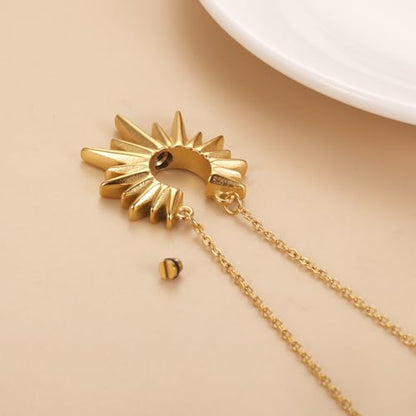 Sunburst Urn Necklace For Ashes For Women Dainty Celestial Boho Stainless Steel Sun Cremation Jewelry Keepsake Memorial Pendant - color: Customize