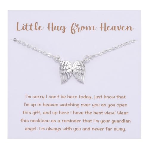 Little Hug from Heaven Angel Wings Necklace Gift for Women, Guardian Angel Sympathy Condolence Gift for Loss Mom Dad - style: angel wings neck silver