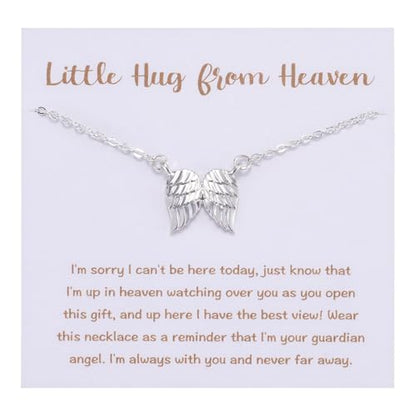 Little Hug from Heaven Angel Wings Necklace Gift for Women, Guardian Angel Sympathy Condolence Gift for Loss Mom Dad - style: angel wings neck silver