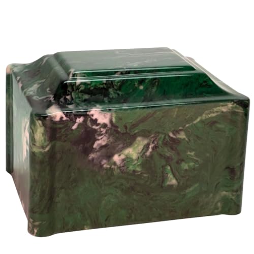 Claremont Cultured Marble Cremation Urn - Dark Green, Adult Size - Human Ashes Urn for Ground Burial, Home Memorial and Funeral - color: Green