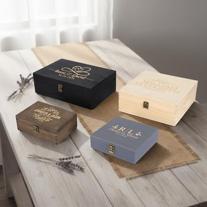 Personalized Anniversary Box, Engraved Wooden Keepsake Box for Couples | Love Letter Box, Memento Storage, 6 Designs, 4 Sizes & 4 Finishes, Optional Inside Engraving, Proposal or Gift for Him - style: 6. Anniversary Designs