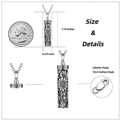 Sterling Silver Flower Tree Life Cremation Urn Necklace for Women - color: Cylin *Sunfl. 1