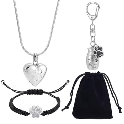 UNICRAFTALE 1 Set Paw Print Memorial Jewelry Kit Pet Cremation Jewelry with 3/4~3 inch Stainless Steel Bracelet and 21.6" Heart Urn Necklace Pet Ashes Keepsake Set for Dog Cat Loss Cremation Jewelry Gift for Daily Wear