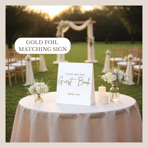 Wedding Guest Book for Guests to Sign, Elegant Wedding Guestbook Ideas, Sign in Book for Bridal and Baby Shower, Polaroid Guest Book, 100 Thick Lined and Blank Pages for Party, Wedding Books - color: Neutral